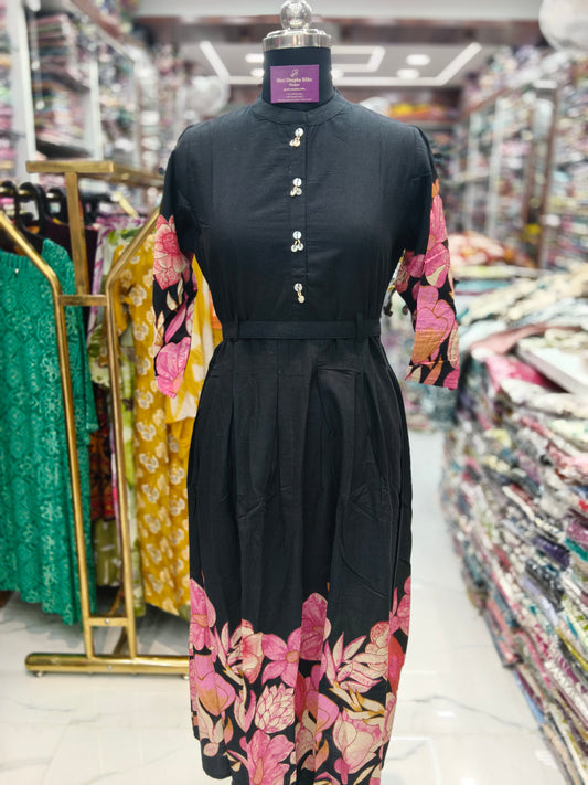 Black Floral Cotton Midi - CNMD02