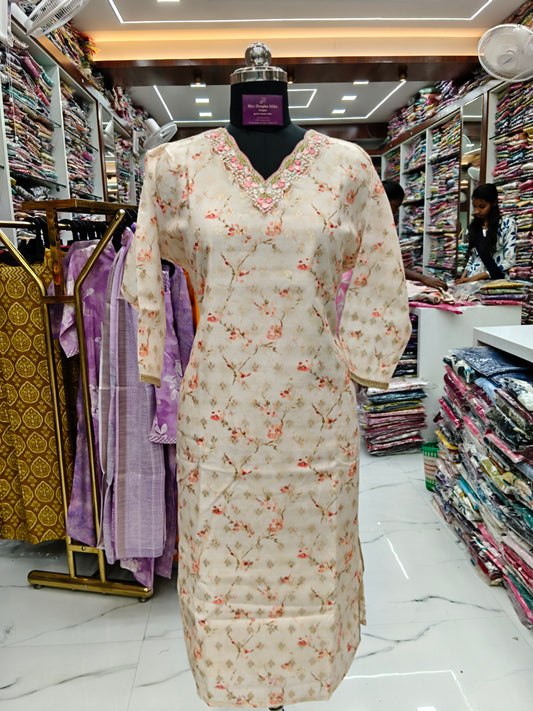 Chanderi Silk Straight Cut Kurti - SCKT41
