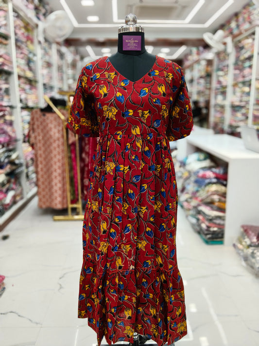 Kalamkari Cotton Puff Midi - KKMD01