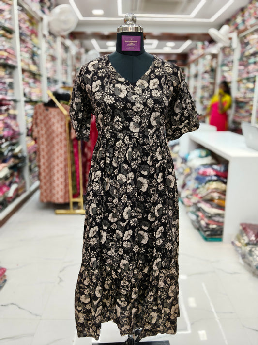 Kalamkari Cotton Puff Midi - KKMD02