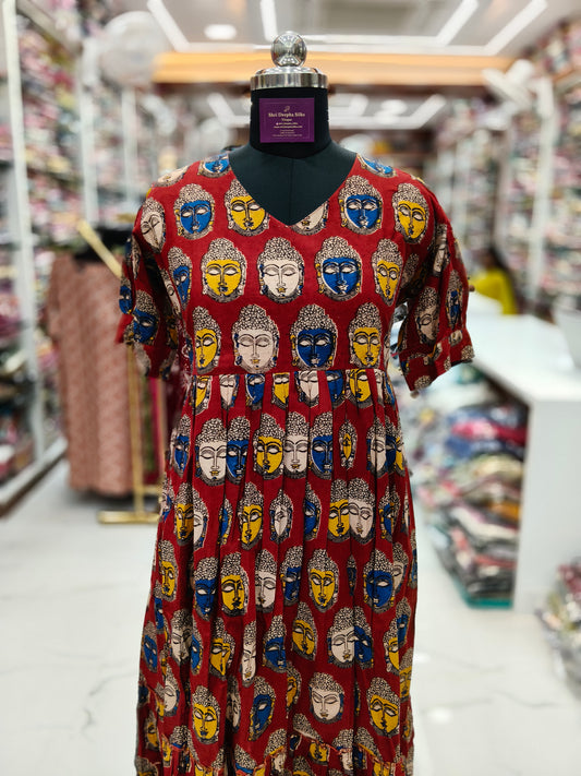 Kalamkari Cotton Puff Midi - KKMD09