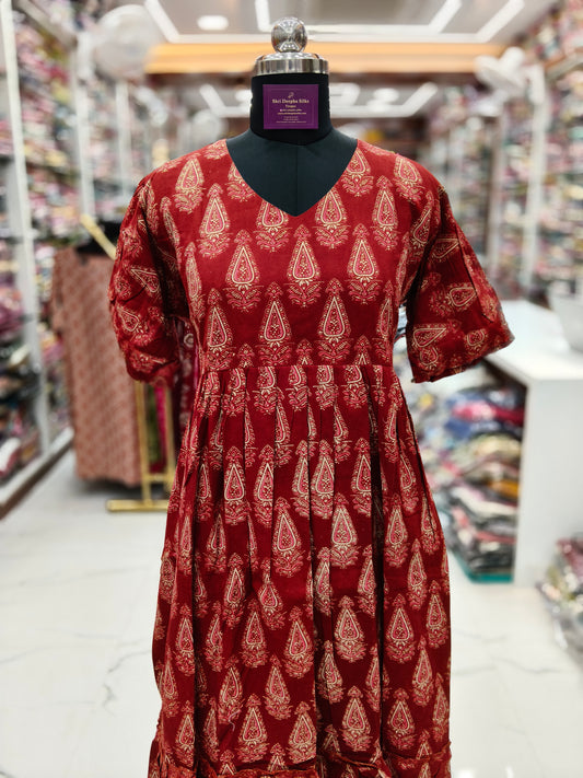 Kalamkari Cotton Puff Midi - KKMD12