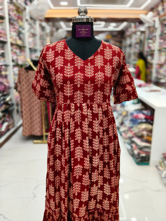 Kalamkari Cotton Puff Midi - KKMD36
