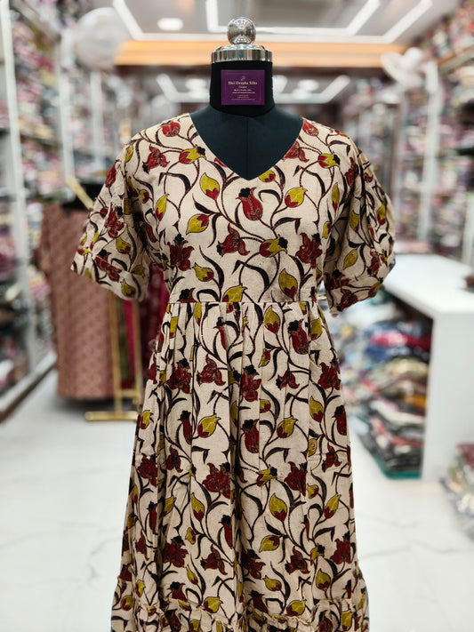 Kalamkari Cotton Puff Midi - KKMD34