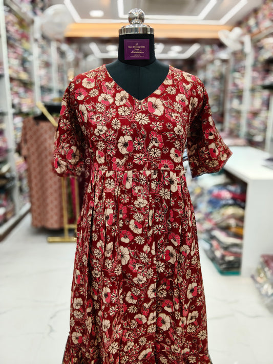 Kalamkari Cotton Puff Midi - KKMD31