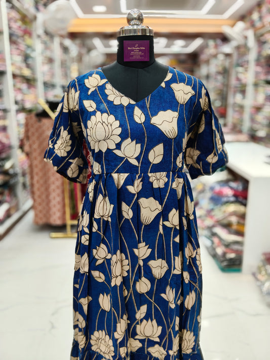 Kalamkari Cotton Puff Midi - KKMD30