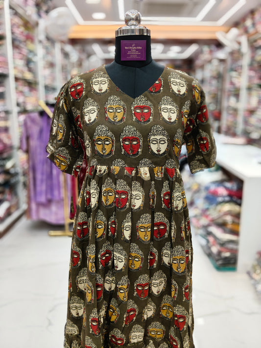 Kalamkari Cotton Puff Midi - KKMD28