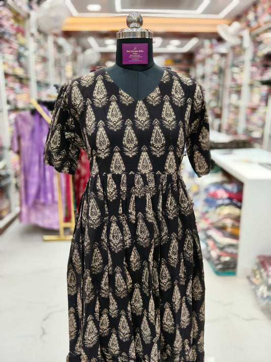 Kalamkari Cotton Puff Midi - KKMD24