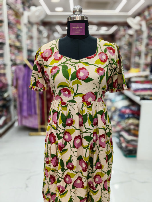 Kalamkari Cotton Puff Midi - KKMD37