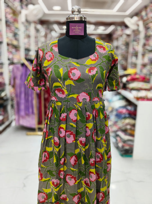 Kalamkari Cotton Puff Midi - KKMD38