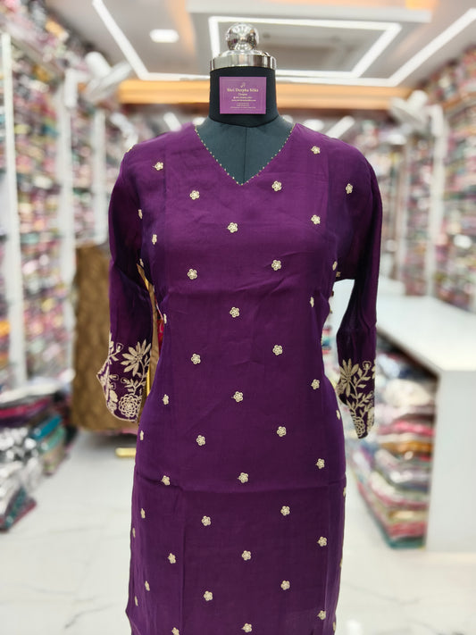 Chanderi Silk Straight Cut Kurti - SCKT81