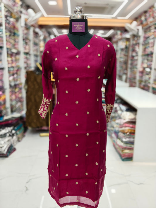 Chanderi Silk Straight Cut Kurti - SCKT80