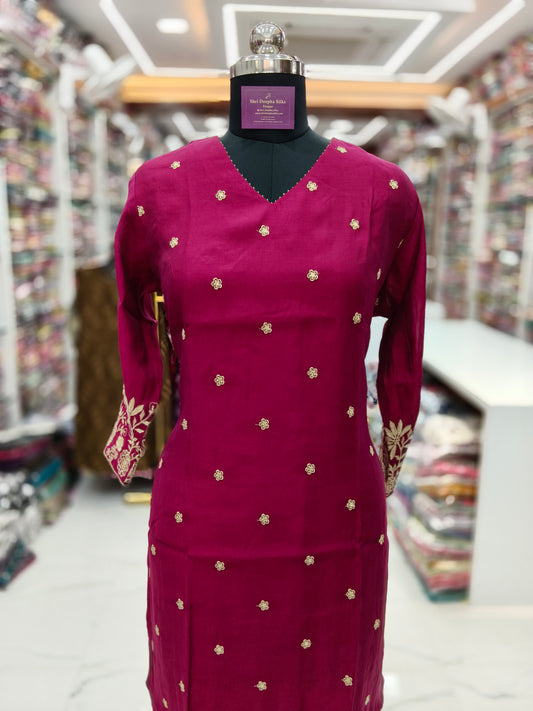 Chanderi Silk Straight Cut Kurti - SCKT80