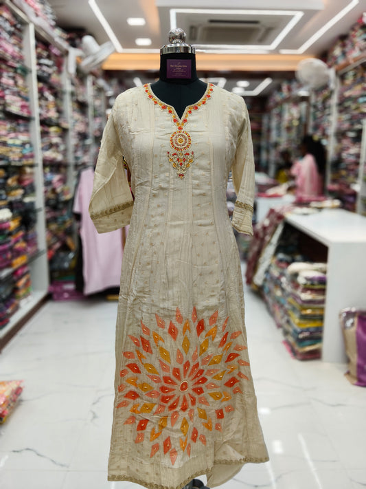 Royal Cream Shimmer Silk 3 Pcs Anarkali Set