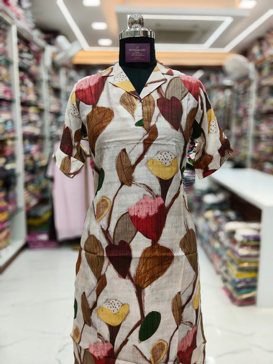 Fluorescent Cream Vatican Silk Collar Neck Co Ord Set - FCOS03