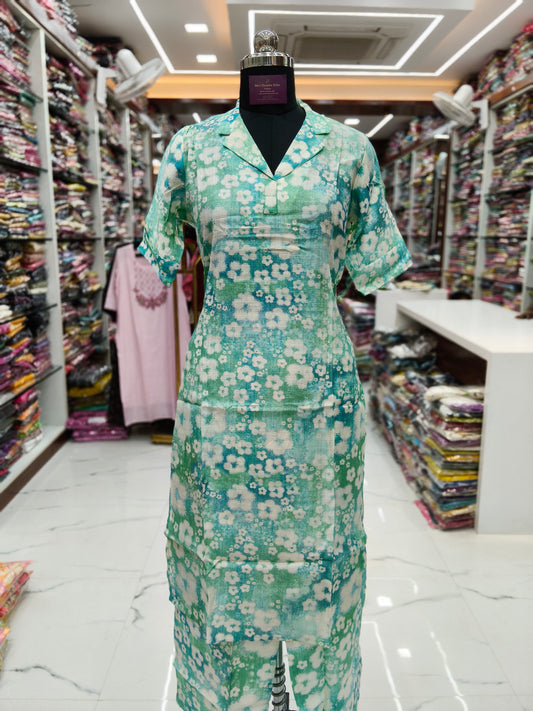 Fluorescent Ice Blue Vatican Silk Collar Neck Co Ord Set - FCOS04