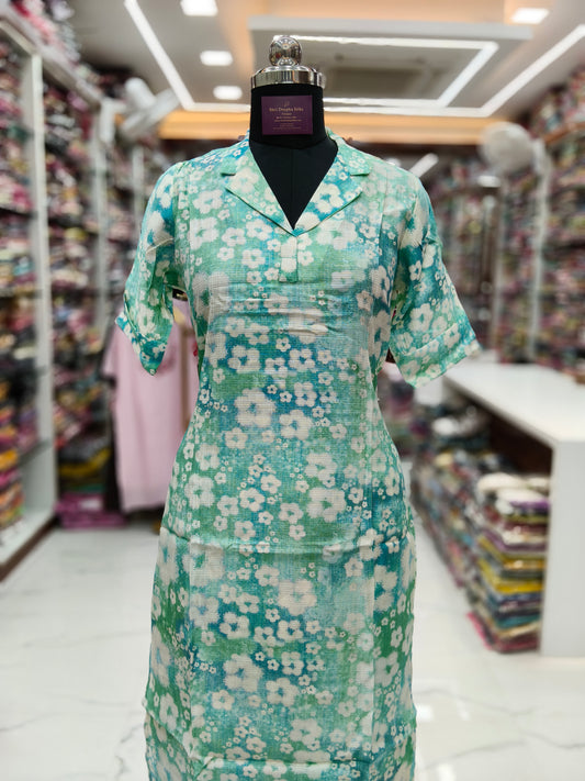 Fluorescent Ice Blue Vatican Silk Collar Neck Co Ord Set - FCOS04