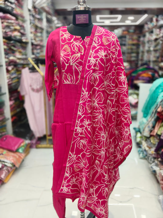 Pink Elegant Embroidery Vatican Silk 3 Pcs Salwar Set - BPSS12