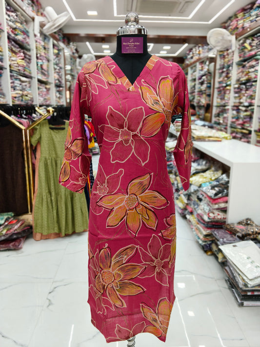 Vatican Silk V Neck Straight Cut Kurti - AVSK01