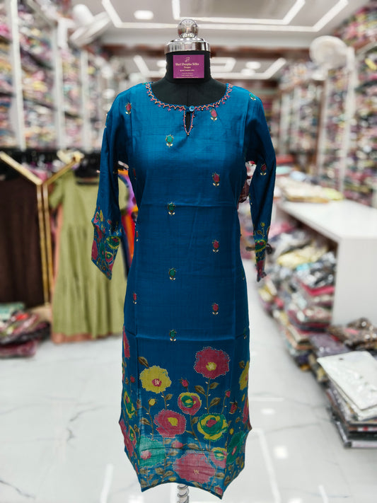 Vatican Silk Blue Straight Cut Kurti - AVSK02