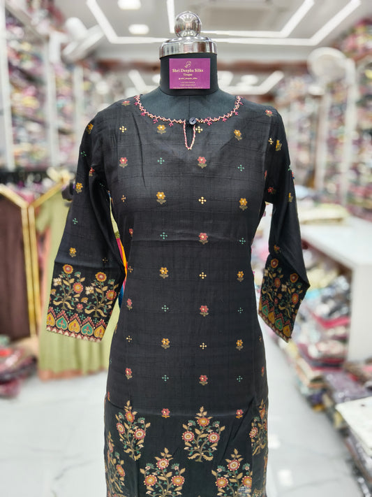 Vatican Silk Black Straight Cut Kurti - AVSK03