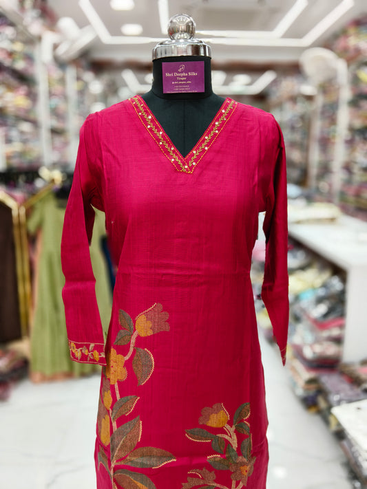 Vatican Silk V Neck Straight Cut Kurti - AVSK04