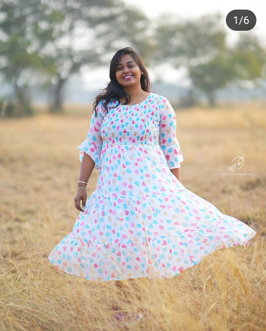Heart Georgette Midi (Pink)