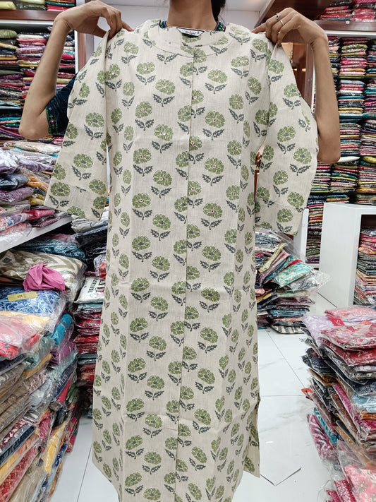 Pure Linen Aline Kurti - Green
