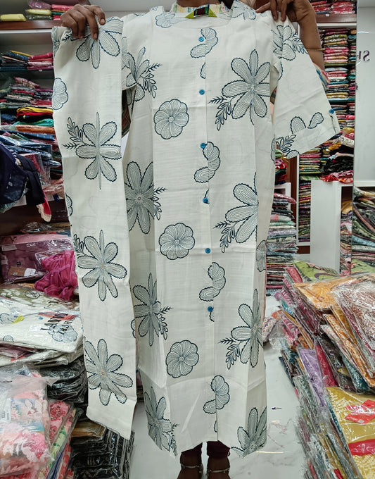 Co Ord Set Blue Crochet Floral print with Dupatta