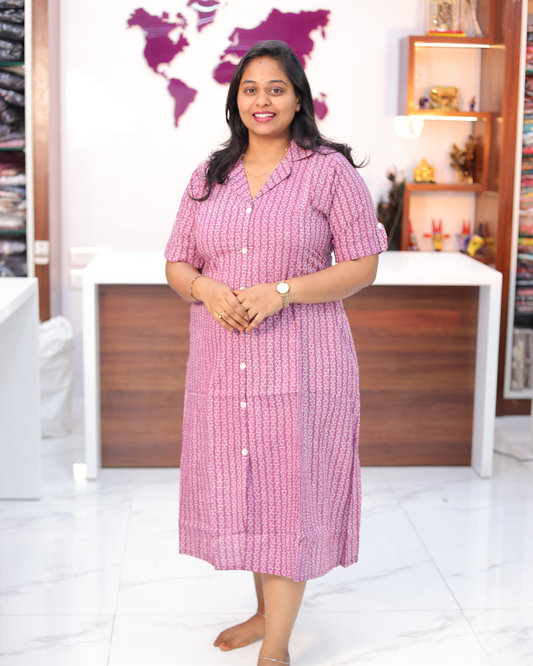 Jaipur Cotton Pink Micro Geometric Print Collar Neck Aline Kurti - CPAK03