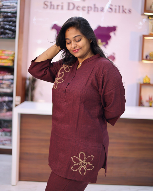 Trendy Vacation Burgundy Charm Short Co Ord Set - TVSC03