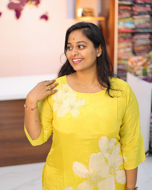 Premium Muslin Silk Yellow Kurti - MSKT01