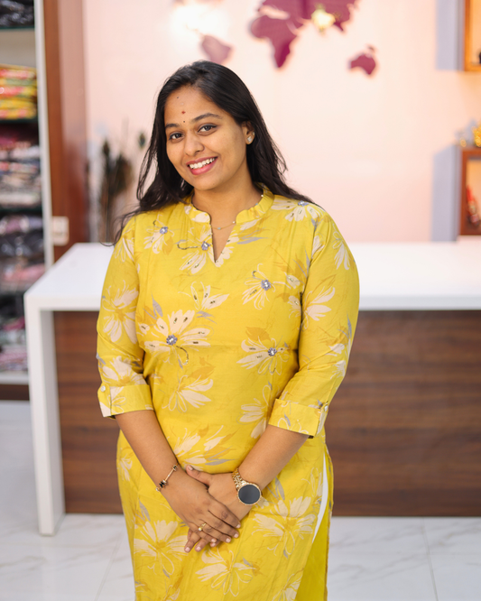Premium Muslin Silk Yellow Collar Neck Kurti - MSKT04