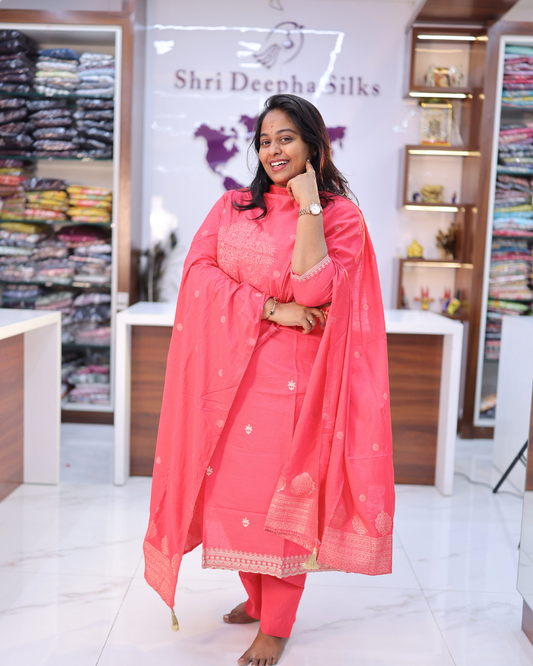 Baby Pink Elegant Embroidery Vatican Silk 3 Pcs Salwar Set - BPSS10