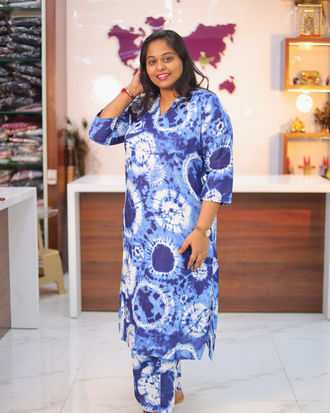 Spun Cotton V Neck Trendy Blue Co Ord Set Spun Cotton V Neck Trendy Blue Co Ord Set