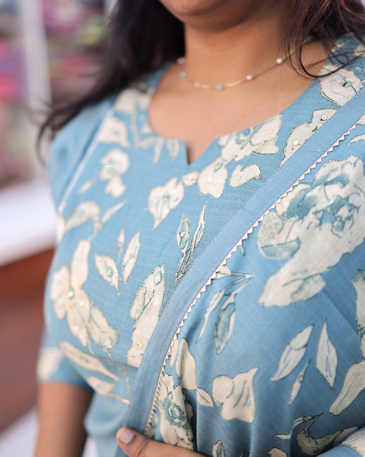 Blue Floral Vatican Silk 3 Pcs Salwar Set - BPSS08