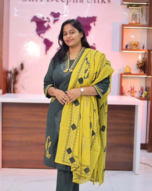 Noor Olive Grace Cotton 3 Pcs Salwar Set - PCSS25
