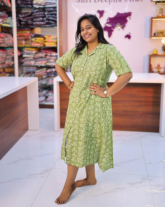 Pure Cotton Olive Green Aline Kurti