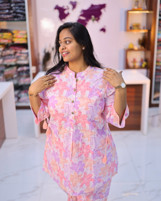 Pure Cotton Flourescent Pink Short Co Ord Set