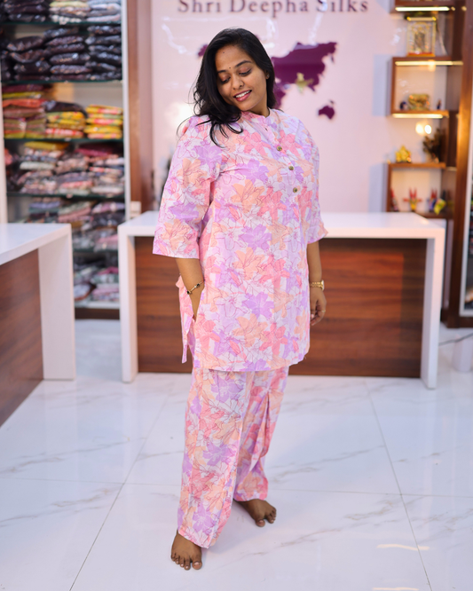 Pure Cotton Flourescent Pink Short Co Ord Set