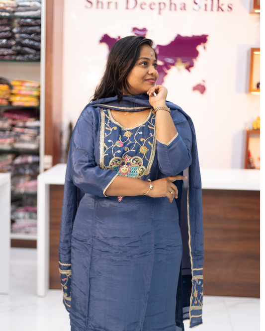 Party Wear Shimmer Silk 3 Pcs Salwar Set - PSSS10