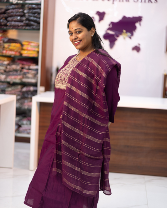 Premium Party Wear 3 Pcs Purple Anarkali Set - PPAS01