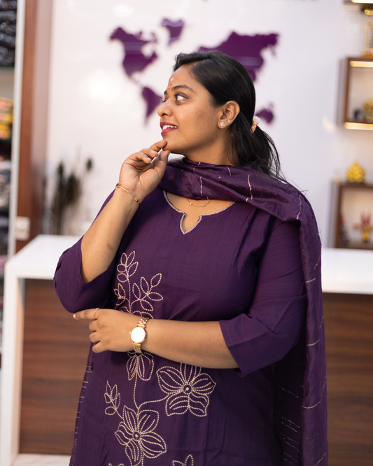 Budget Party Wear 3 Pcs Purple Silk Salwar Set - BPSS15
