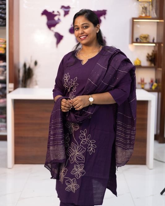 Budget Party Wear 3 Pcs Purple Silk Salwar Set - BPSS15