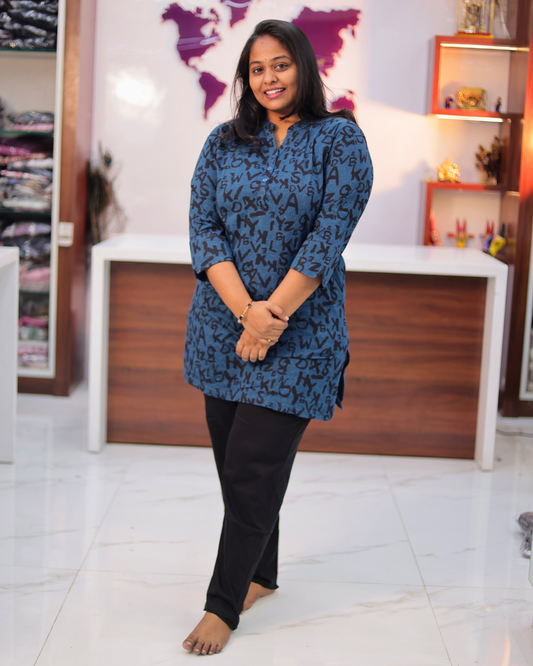 Trendy Celebrity Inspired Blue Alphabet Short Co Ord Set - CISC11