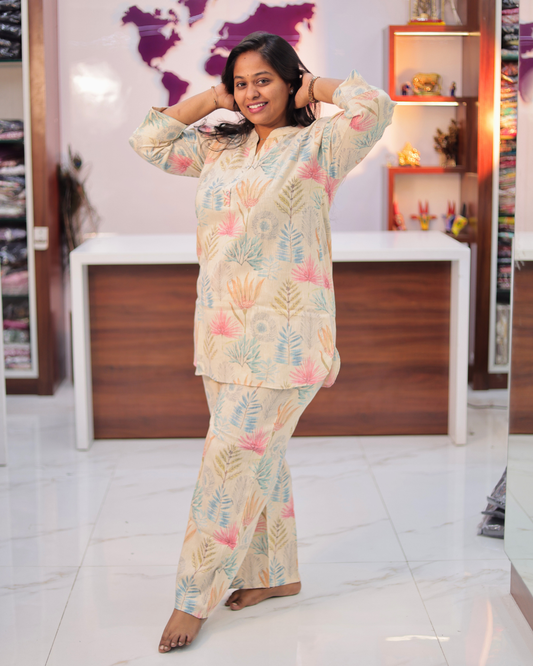 Trendy Celebrity Inspired Linen Cotton Short Co Ord Set - CISC10