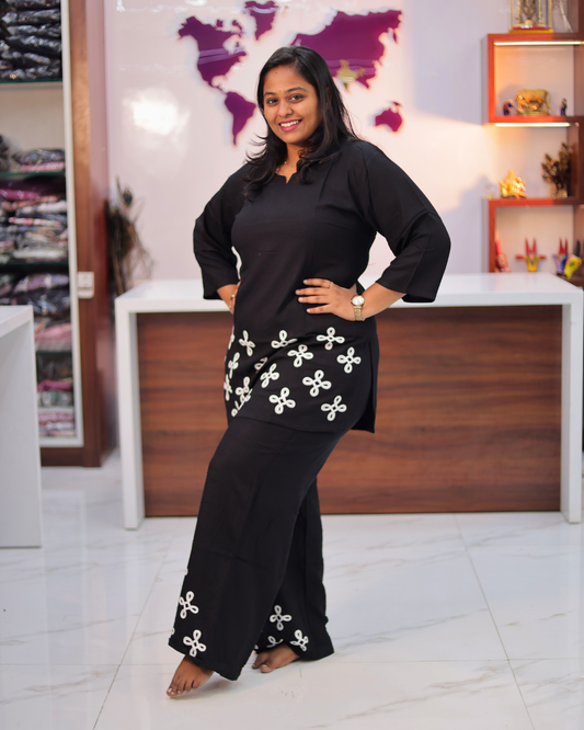 Celebrity Inspired Black Crochet Short Co Ord Set - CISC07 [PRE-BOOKING]