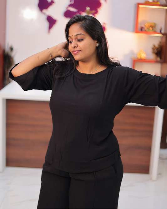 Celebrity Inspired Plain Black Short Co Ord Set - CISC01 [PRE-BOOKING]