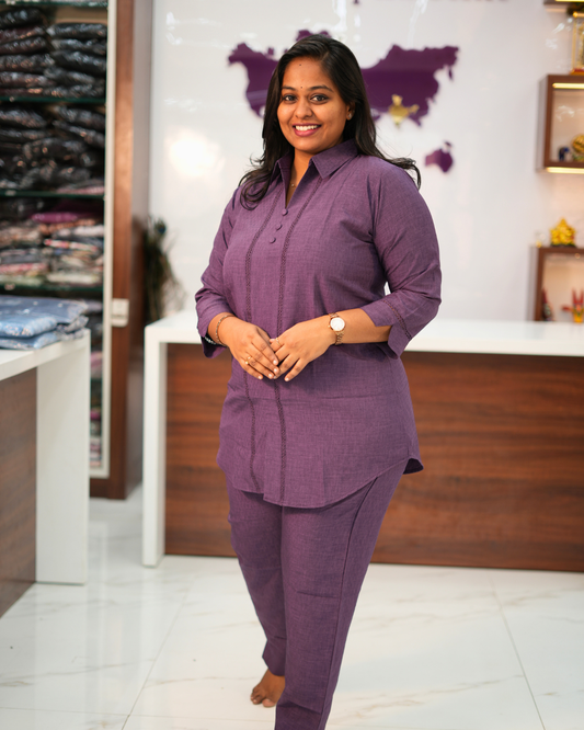 Wine Denim Short Co Ord Set - BKSC03