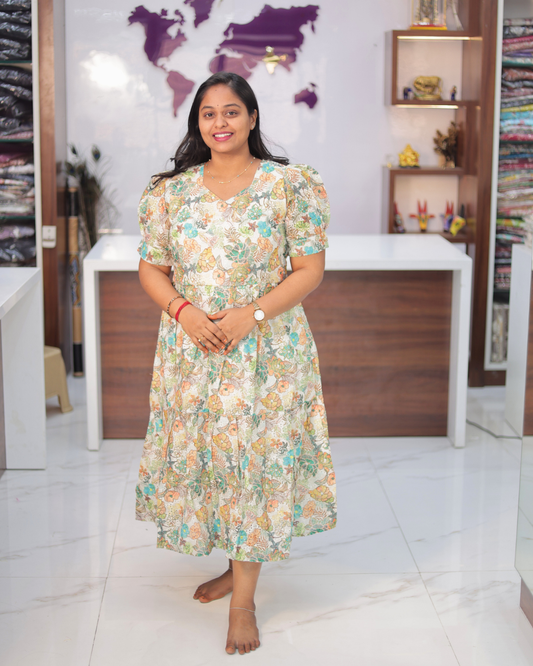 Printed Hakoba Cotton Puff Midi - ASMD14